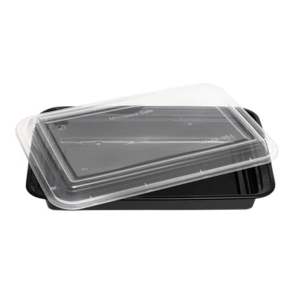 Rectangle Black Microwave Container & Clear Lid (5 Sizes)