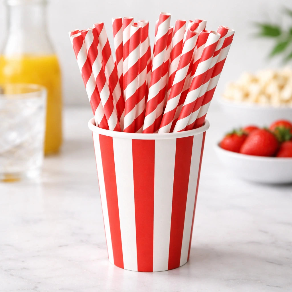 Red Stripe Paper Straws