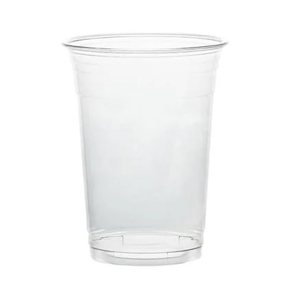 A clear plastic disposable cup with a flared rim, shown on a plain white background.