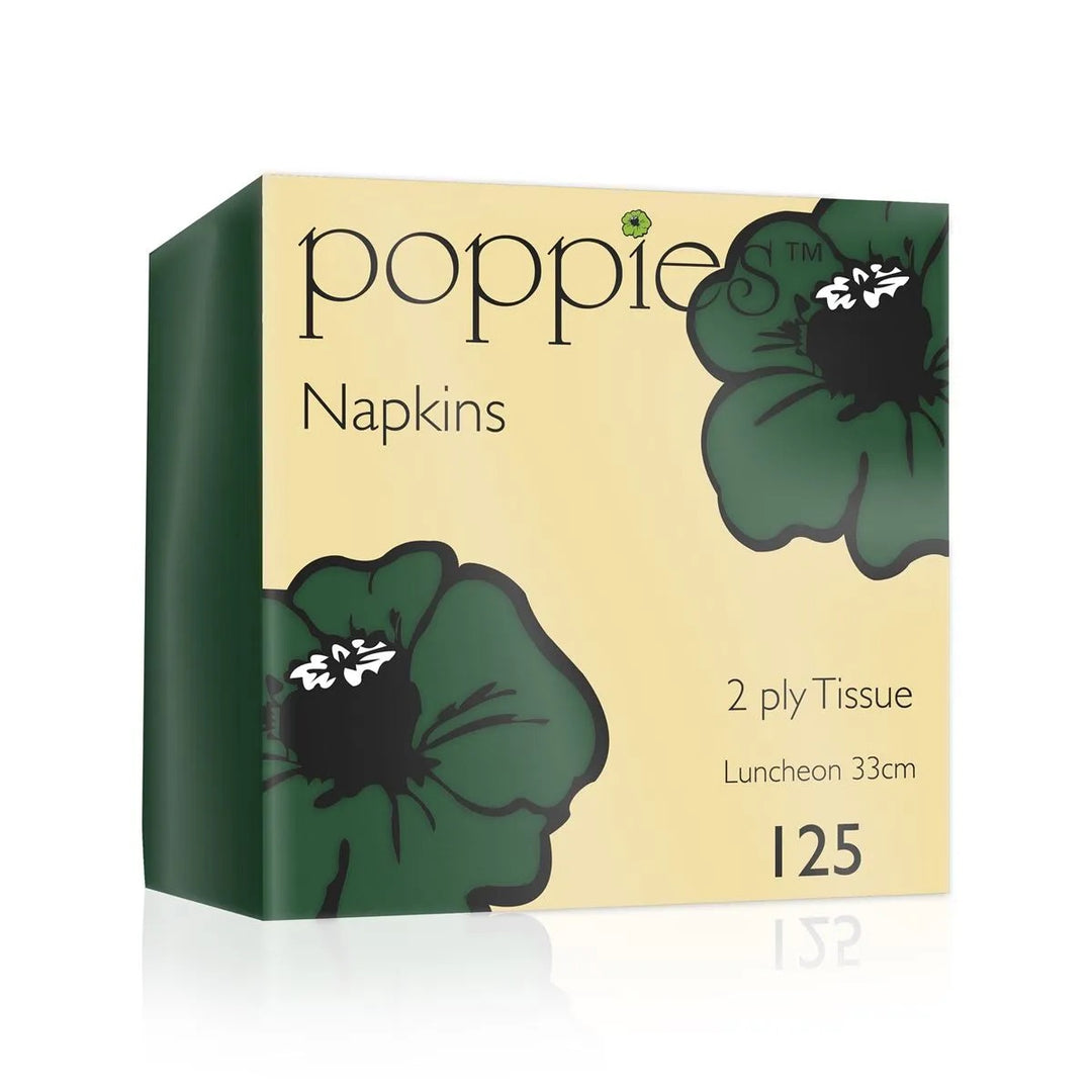 Poppies 33x33 2ply Forest Green Napkin