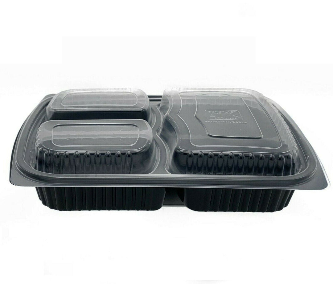 Somoplast [822] 1250cc 3 Compartment Black Microwaveable Container (Base)