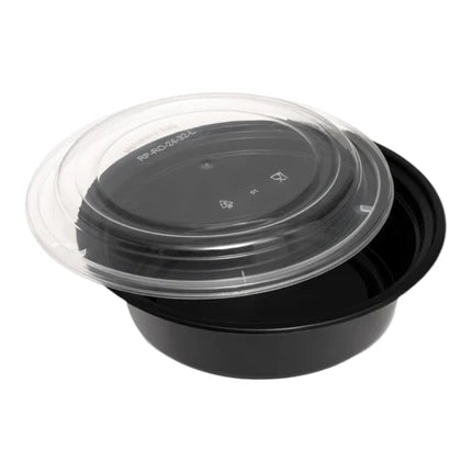 Round Black Microwaveable Container & Clear Lid (5 Sizes)