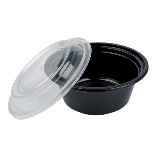 Round Black Microwaveable Container & Clear Lid (5 Sizes)