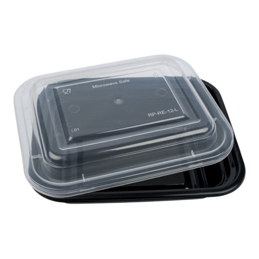 Rectangle Black Microwave Container & Clear Lid (5 Sizes)
