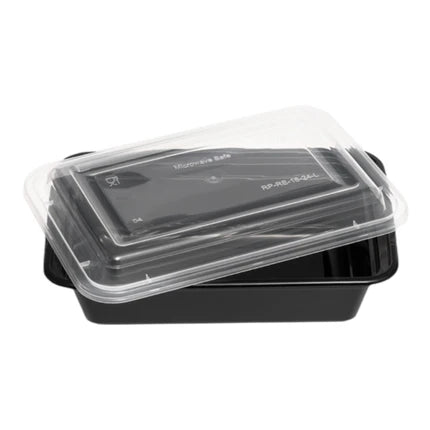 Rectangle Black Microwave Container & Clear Lid (5 Sizes)
