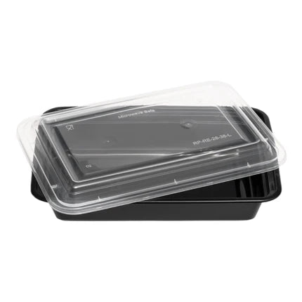 Rectangle Black Microwave Container & Clear Lid (5 Sizes)