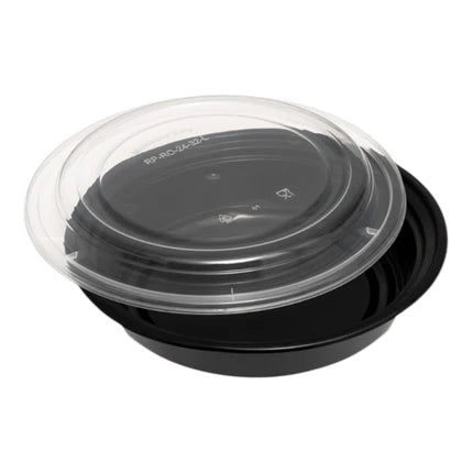 Round Black Microwaveable Container & Clear Lid (5 Sizes)
