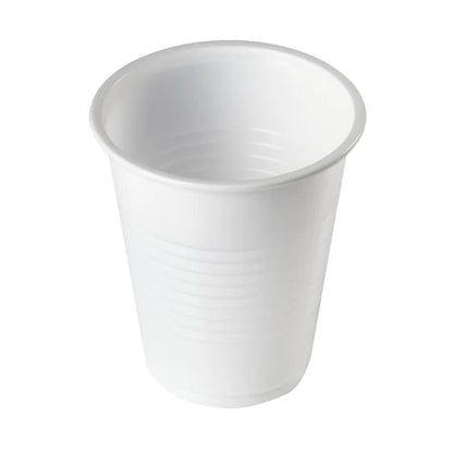 Food Packaging Direct 7oz white disposable plastic water cup with ribbed design for catering and events