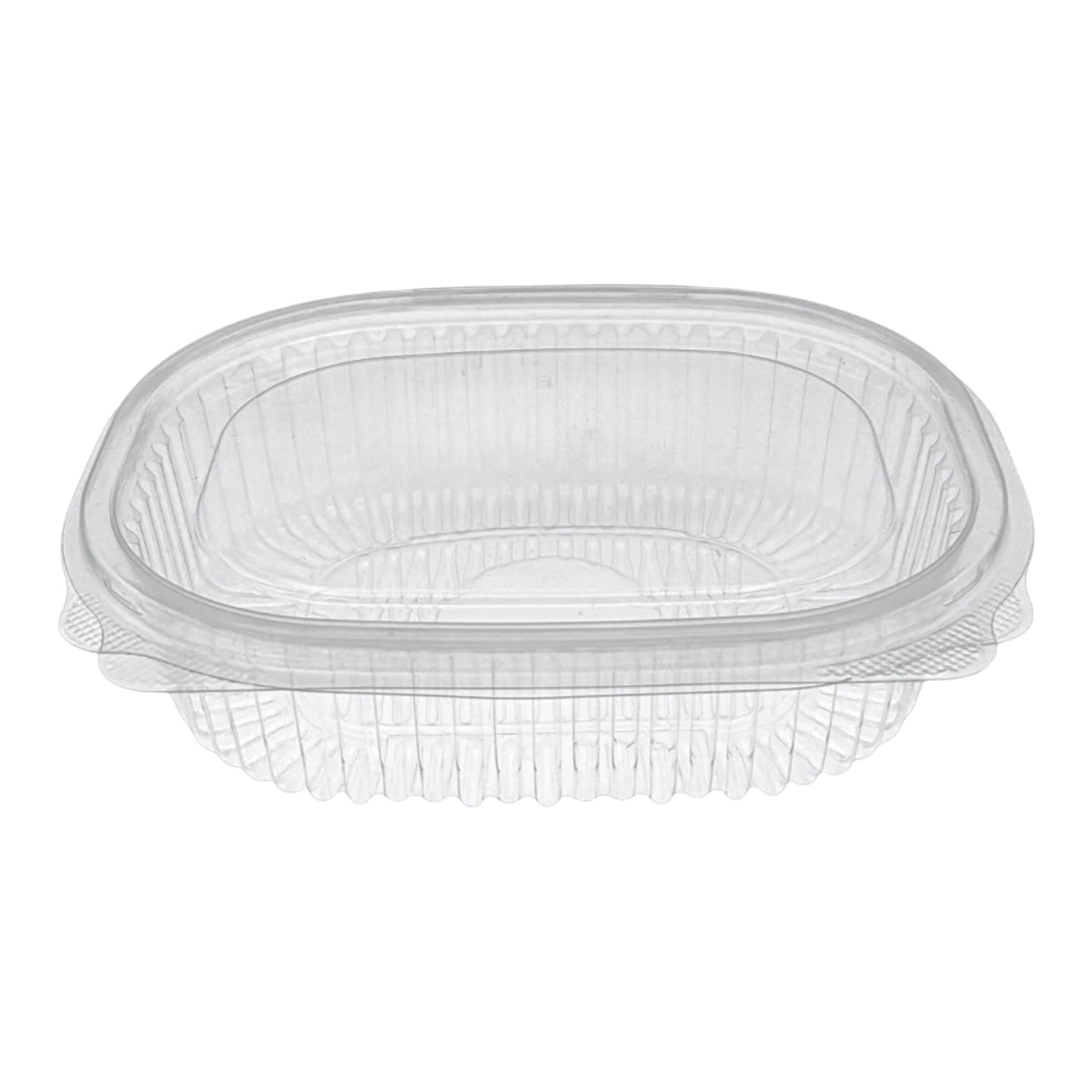 Food Packaging Direct clear plastic hinged container with a ribbed design for food display and take-out