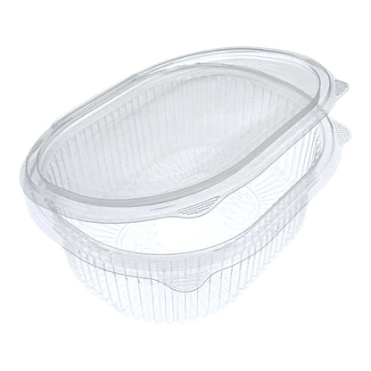 Food Packaging Direct Rhino clear plastic hinged container with a ribbed design for food display and take-out.