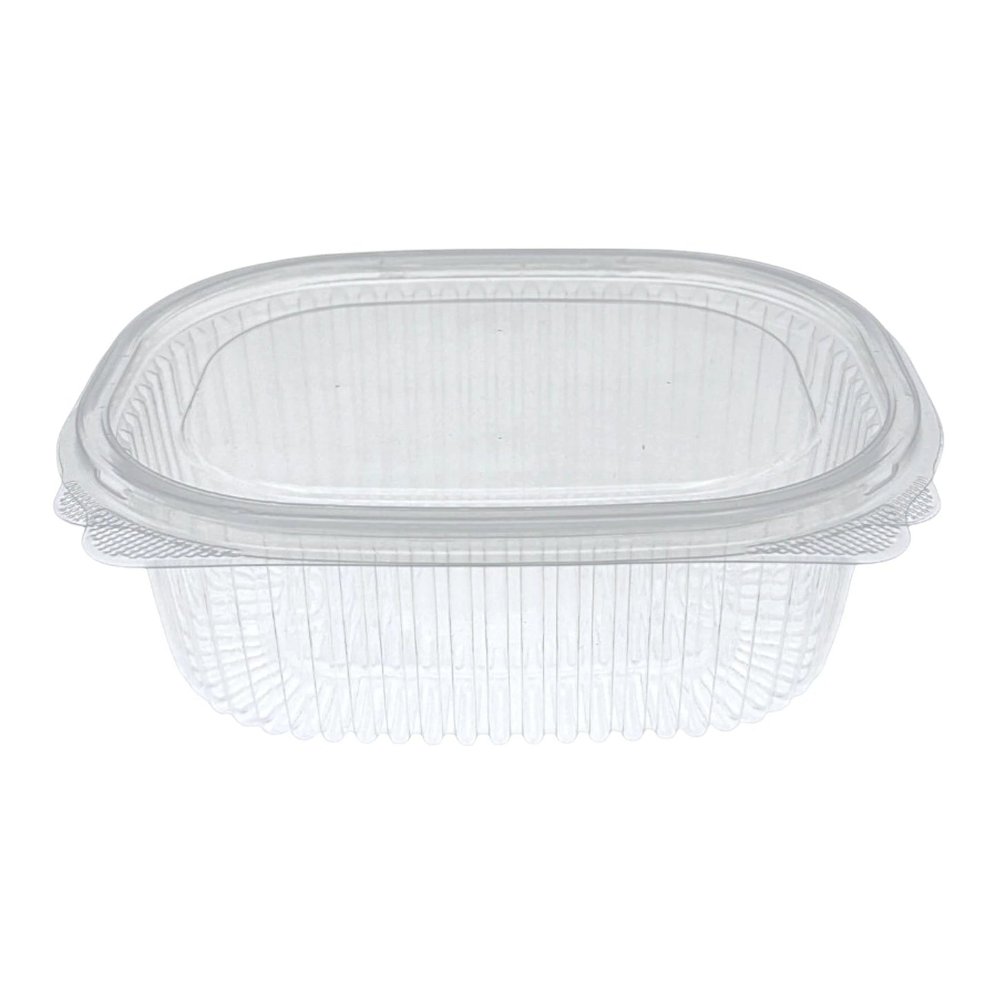 Food Packaging Direct Rhino clear plastic hinged container with a ribbed structure for food display and take-out