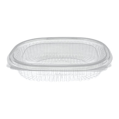 Food Packaging Direct Rhino clear hinged plastic container with a durable ribbed design for food take-out and display.