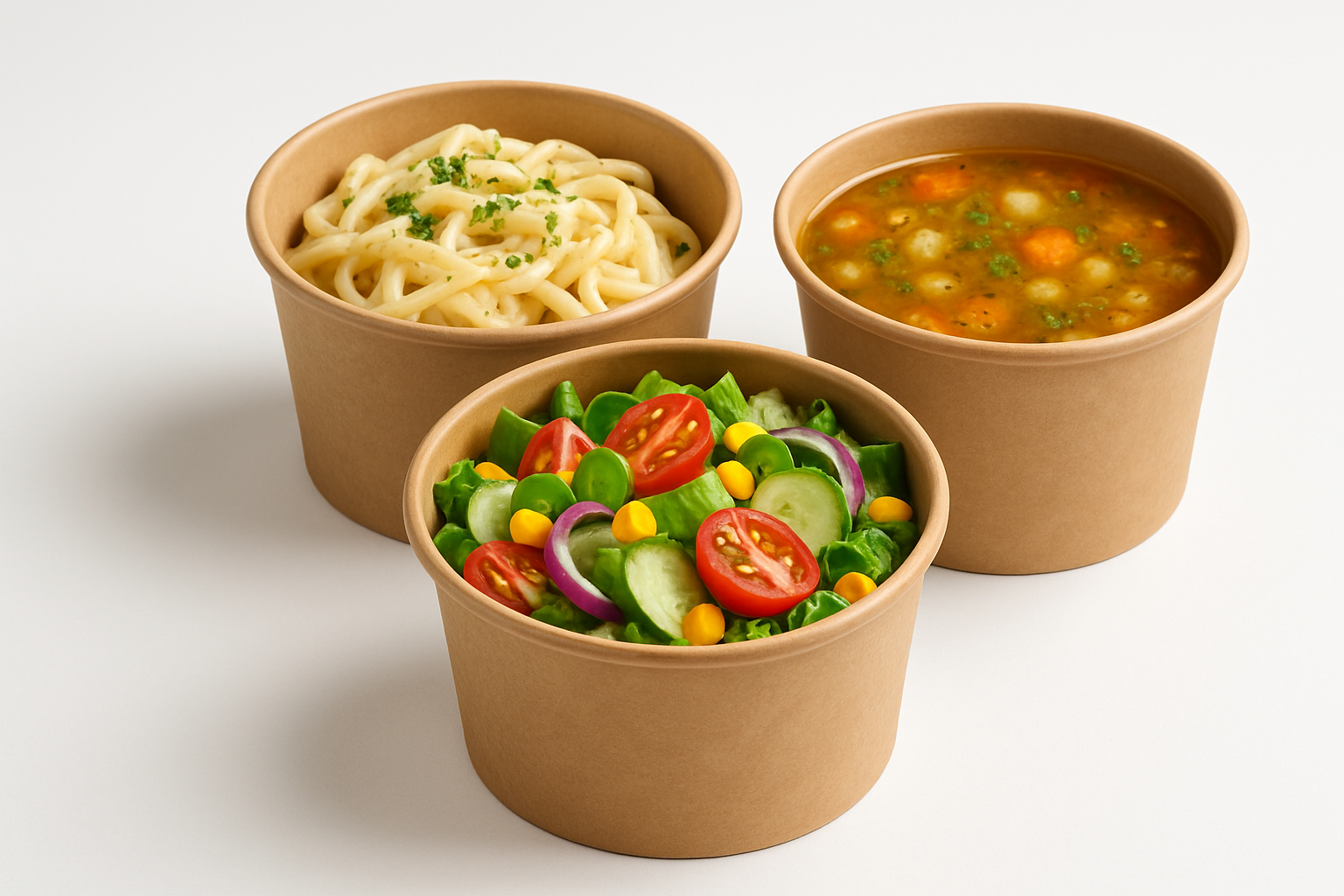 kraft round bowls with food in it