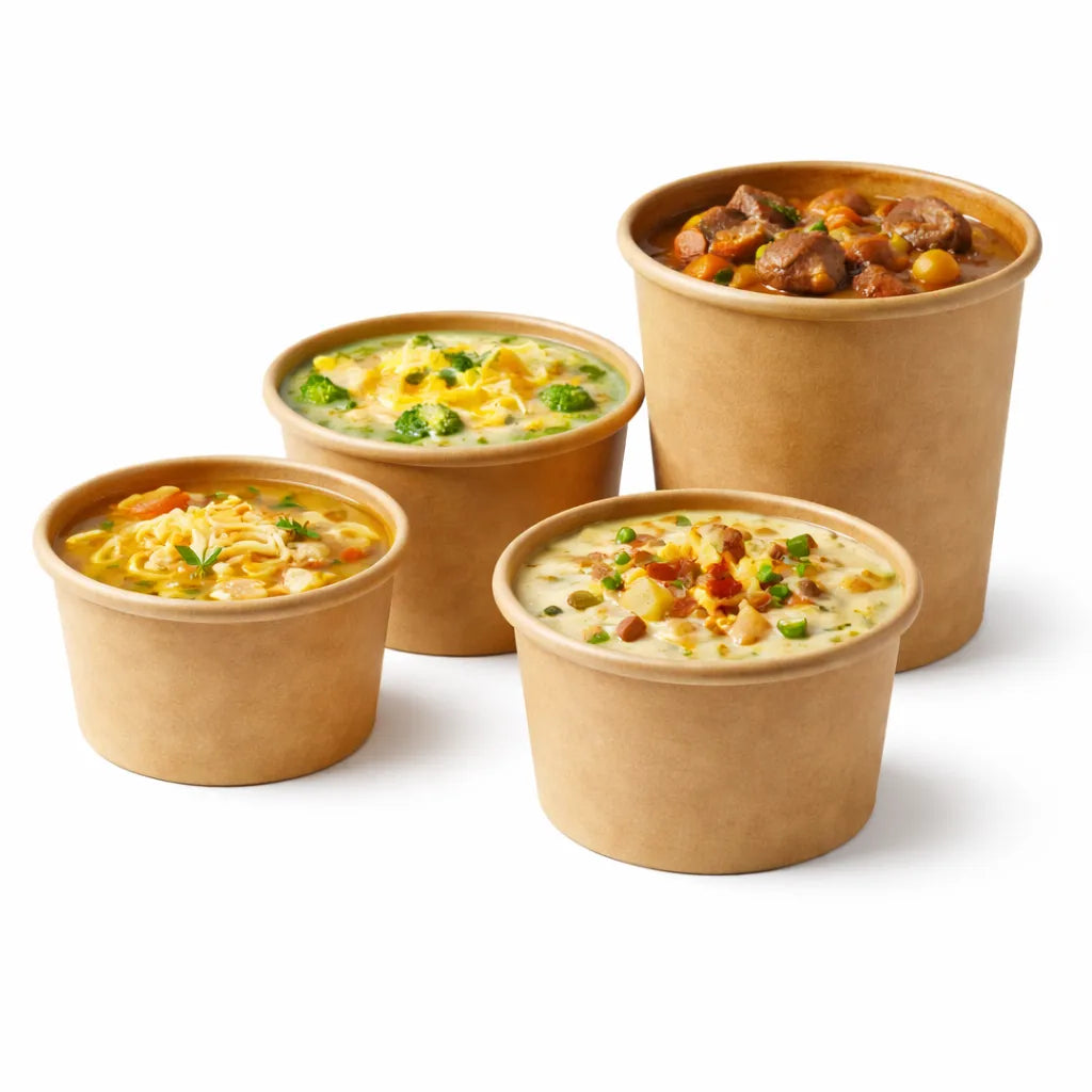 Kraft Paper Soup Containers with Lids – Leak-Proof Food Packaging (4 Sizes Available)